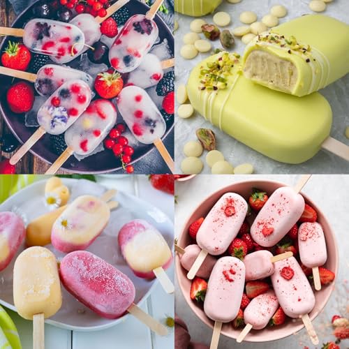 3 Pack Large Silicone Popsicle Molds with 150 Pcs Wooden Sticks (153 Count)