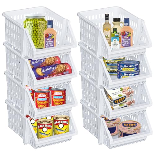 Small Stackable Storage Bins Open Front for Pantry Storage (8 Count)