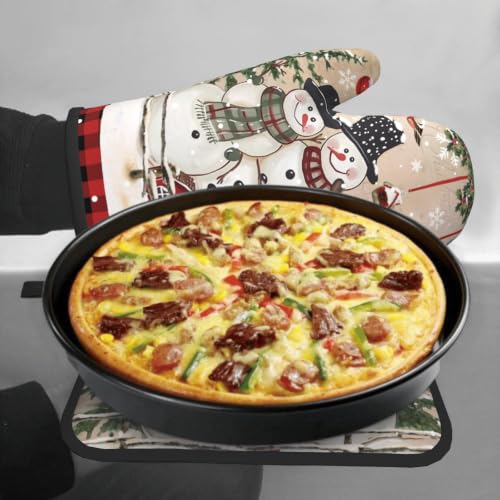 Winter Snowman Oven Mitts and Pot Holder 2Pcs Xmas Tree Kitchen Gloves Potholder Heat Resistant Hot Pad Baking Cooking Grilling Accessories