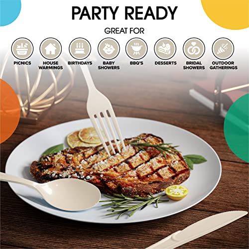 Party Solids Ivory Plastic Spoons 200 Pieces Ivory Spoons Disposable Utensils Heavy Duty Plastic Cutlery Set Disposable Cutlery Sets Flatware Sets Silverware Set Party Supplies & Party Tableware (200 Count)