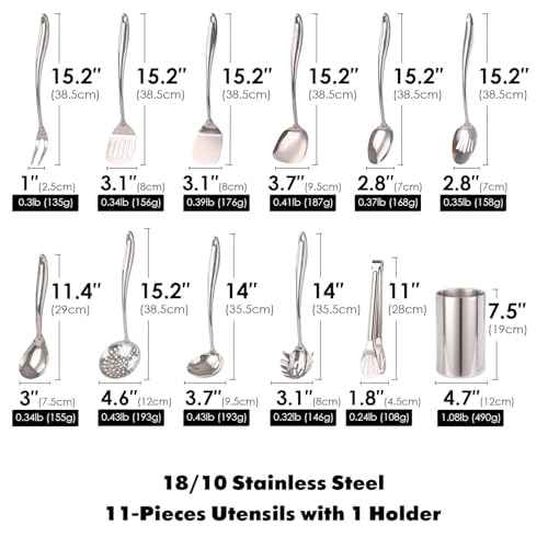 18 10 Stainless Steel Kitchen Utensils Set with Holder for Countertop (12 Count)