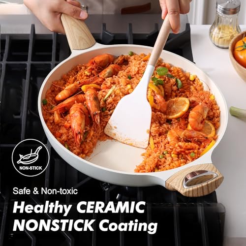12.5in Ceramic Nonstick Frying Pan Paella Pan