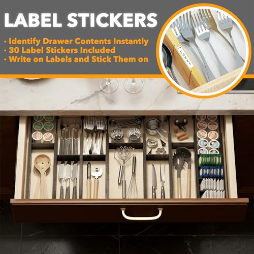 Bamboo Drawer Dividers with Inserts and Labels