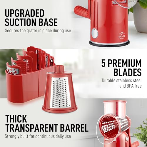Rotary Cheese Grater Manual Hand Crank 5 Blade Shredder
