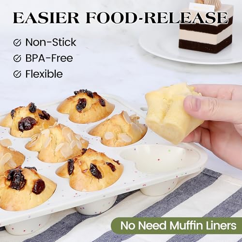 12 Cup Heart Shaped Silicone Muffin Pan for Baking with Metal Frame