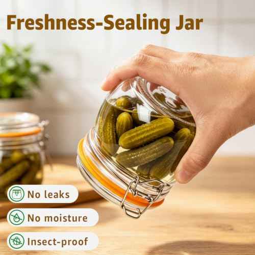Small Glass Storage Jars with Airtight Lids Wide Mouth 17 oz 6 Pack (6 Count)