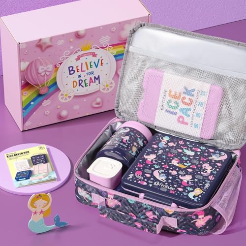 Kids Bento Snack Lunch Box with Thermo Insulated Toddler Lunch Bag