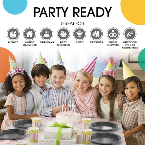 Silver Plastic Plates for Party 7 Silver Disposable Plates for Party Supplies 100 Pcs Plastic Dinnerware Sets Heavy Duty 350 GSM Disposable Dinnerware Set (100 Count)