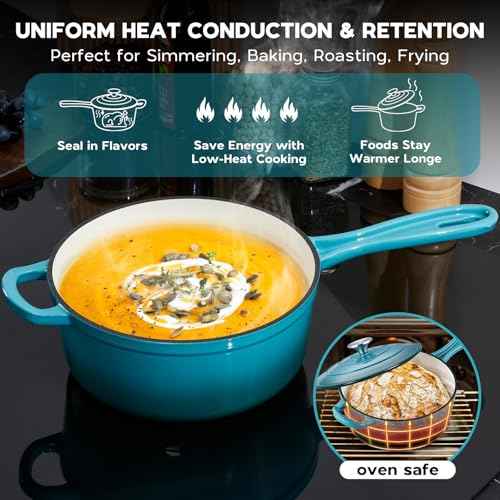 3QT Enameled Cast Iron Saucepan with Lid