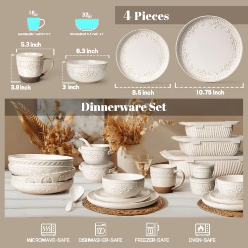 4 Piece Handcrafted Ceramic Dinnerware Set with Mugs