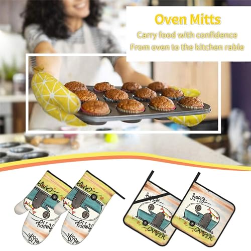 Happy Camper Oven Mitts and Pot Holders Sets of 4 (4 Count)