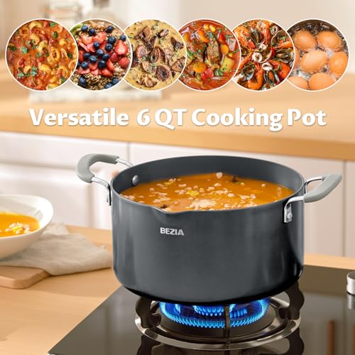 6 Quart Ceramic Non Stick Stock Pot with Strainer Lid & Pour Spout