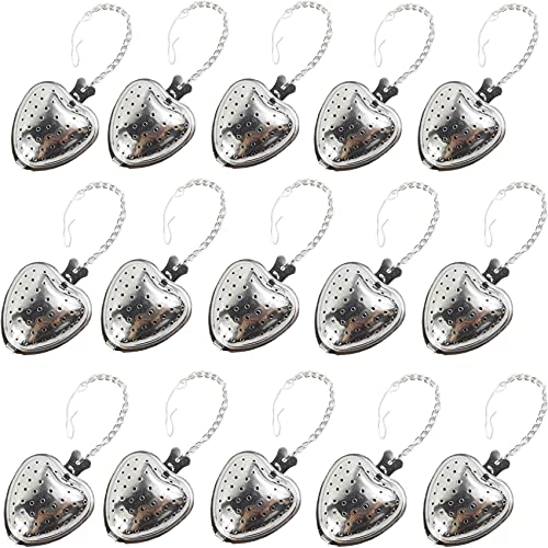 15PCS Tea Strainer Stainless Steel Mesh Tea Ball Infuser Premium Tea Filter Tea Interval Diffuser with Extended Chain Hook for Loose Leaf Tea and Spices & Seasonings (15 Count)
