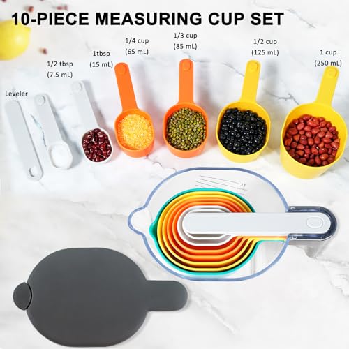 Stackable 10 Piece Measuring Cups and Spoons Set with Lids (10 Count)