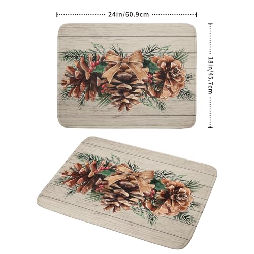 Winter Pine Cone Dish Drying Mat Holly Berries Dish Draining Mat Microfiber Washable Dish Drainer Rack Mat for Home Kitchen Counter 18"x24"