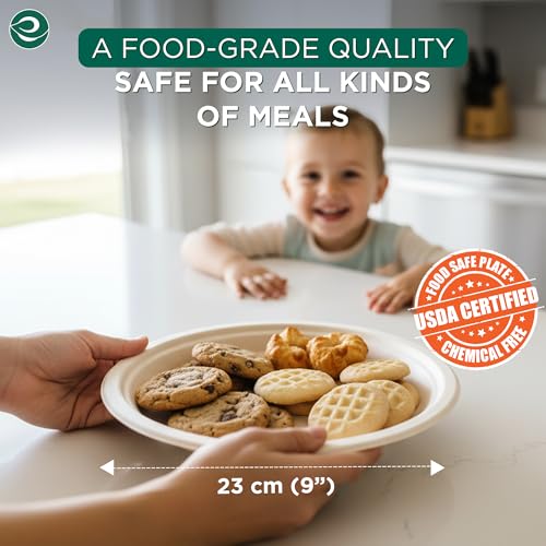 9 Inch Disposable Bagasse Paper Plates (500 Count)