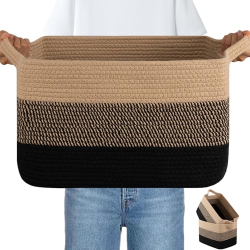 30L Storage Basket Large Blanket Basket Living Room Black & Brown