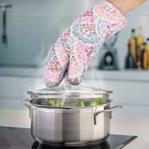 Oven Mitt Extra Long Cotton Cooking Kitchen Mitts with Non (2 Count)