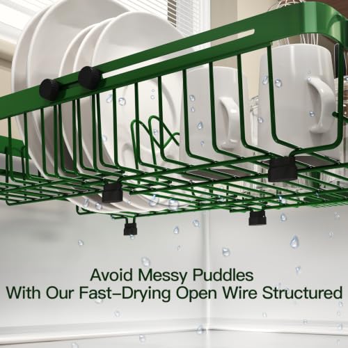 Green Expandable Dish Drying Rack Over The Sink with Anti Slip Grip