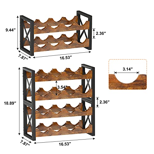 2-in-1 Wine Rack Countertop, Small Wine Rack Organizer Holder, Wooden Wine Rack Inserts for Cabinet, Stackable Wine Rack for Kitchen,Home Bar (16 Count)