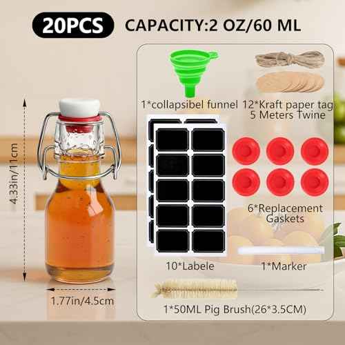 20pack 2oz Swing Top Glass Bottles with Airtight Lids for Vanilla
