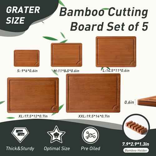 Bamboo Cutting Board Set Non Slip Feet with Holder Over Sink Best Grandpa Grandfather Elder Men Father Day Grandparents Great Papaw Peepaw Pawpaw Granddad Happy Birthday Christmas Unique Cool Gifts (5 Count)