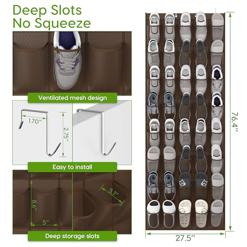 Over the Door Shoe Organizer with 40 Large Breathable Mesh Pockets