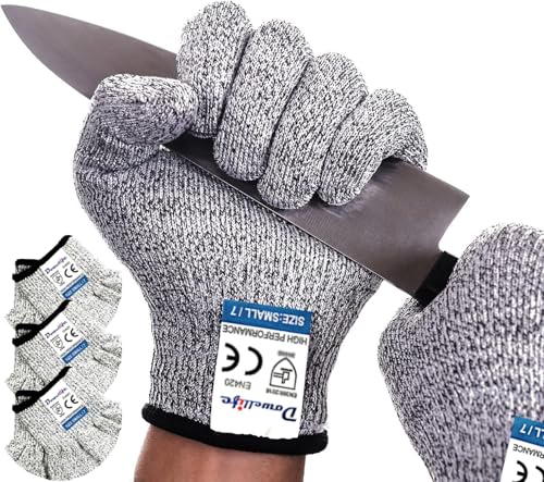 Cut Resistant Gloves Food Grade Level 5 Protection (3 Count)