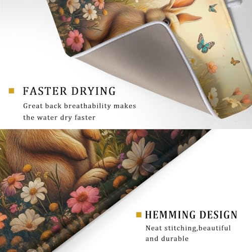 Easter Bunny Dish Drying Mat Flower Butterfly Kitchen Drainer Mat 18x24 inch Absorbent Reversible Dish Rack Pad for Counter Tabletop Decor