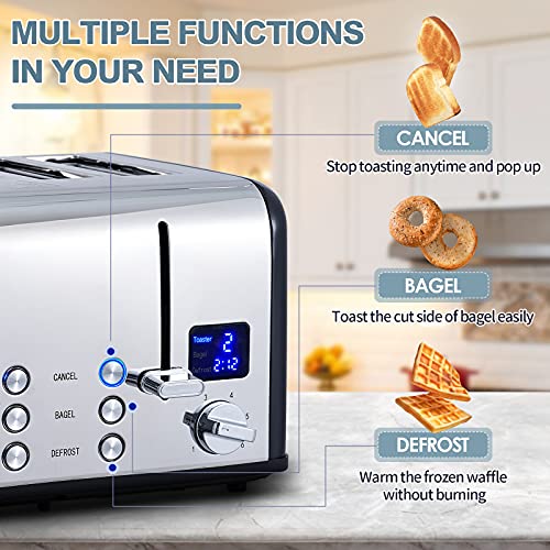 4 Slice Stainless Steel Toaster with Digital Display