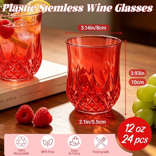 24 Pack Plastic Stemless Wine Glasses (24 Count)