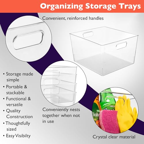 Clear Plastic Storage Bins for Kitchen (6 Count)