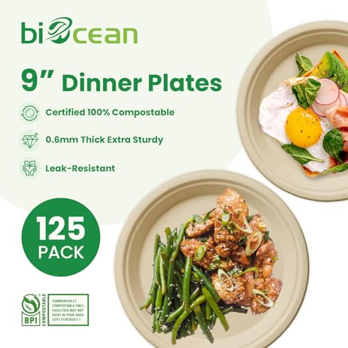 9 Inch Compostable Plates [125 Pack] (125 Count)