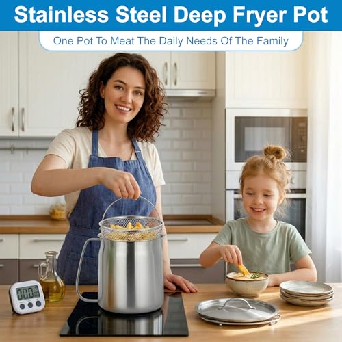 68oz Stainless Steel Oil Filter Pot with Deep Fryer Basket & Oil Strainer