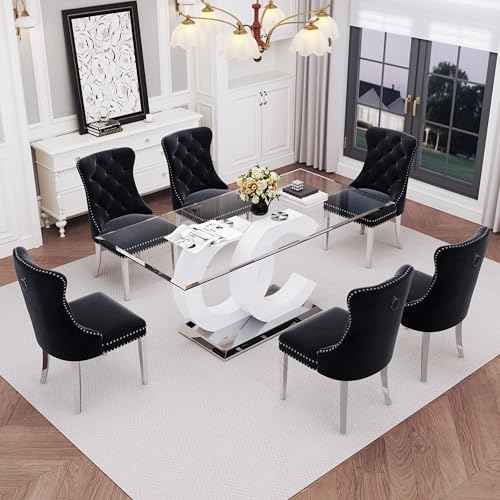 7 Piece Glass Dining Table Set for 6