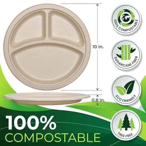 100PCS 100% Compostable 10in Brown Paper Plate (100 Count)