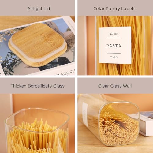 5 Pack Square Glass Pantry Storage Containers with 132 Kitchen Food Pantry Labels
