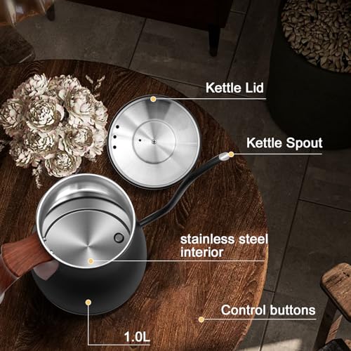 Gooseneck Electric Kettle Full Touch Screen 1200W Electric Tea & Coffee Kettle with Four Heating Modes Rapid Heating