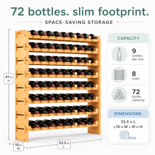 72 Bottle Wine Rack Stackable Bamboo Freestanding (72 Count)