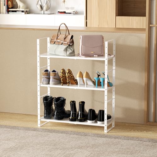 Expandable Shoe Rack Stackable Metal Pantry Storage Shelves Stand Adjustable Height Cabinet Shelf Organizer Racks Spice Shelving (2 Count)