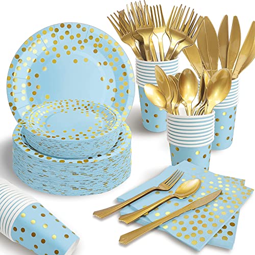 Blue Gold Paper Plates Set (175 Count)