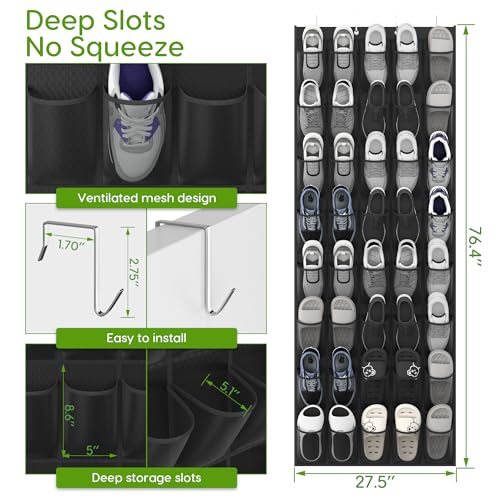 Over the Door Shoe Organizer with 40 Large Breathable Mesh Pockets