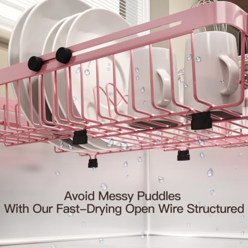 Pink Expandable Dish Drying Rack Over The Sink with Anti Slip Grip
