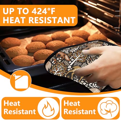 Bear Deer Oven Mitts and Wild Animals Pot Holders Sets 4Pcs