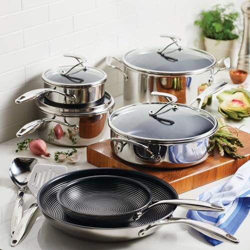 Clad Stainless Steel Cookware Pots and Pans and Utensil Set with Hybrid SteelShield and Nonstick Technology