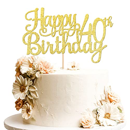 1 PCS Happy 40th Birthday Cake Topper Gold Glitter Cheers to 40 Years Birthday Cake Pick 40 Fabulous Cake Decoration for Happy 40th Birthday Anniversary Party Decorations Supplies