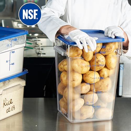 8 Pack 22 Qt NSF Clear Polycarbonate Food Storage Containers with Blue Lids (8 Count)