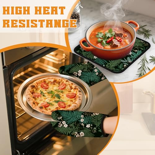 Herbal Fern Flowers Oven Mitts and Pot Holders Set (4 Count)