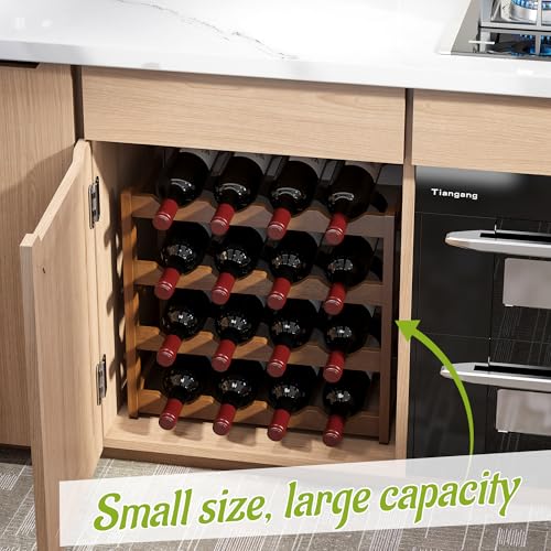 Bamboo Wine Rack Wine Storage Cabinet Shelf 16 Bottle Wine Racks Countertop Sturdy for Kitchen Dining Room Pantry