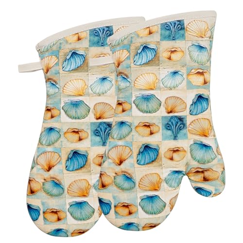 Oven Mitts Gloves 1 Pair Heat Resistant 480 ℉ Non Slip Clear Silicone Printed Shell Comfortable Cotton Lining Kitchen Men Cooking Barbecue Machine Washable (32 Ounce)